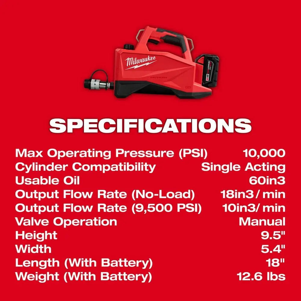 Milwaukee 3120-21 - M18™ Brushless Single Acting 60in3 10,000psi Hydraulic Pump - Wise Line Tools