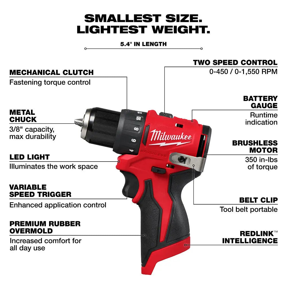 Milwaukee 3401-20 - M12™ Subcompact Brushless 3/8" Drill/Driver - Wise Line Tools