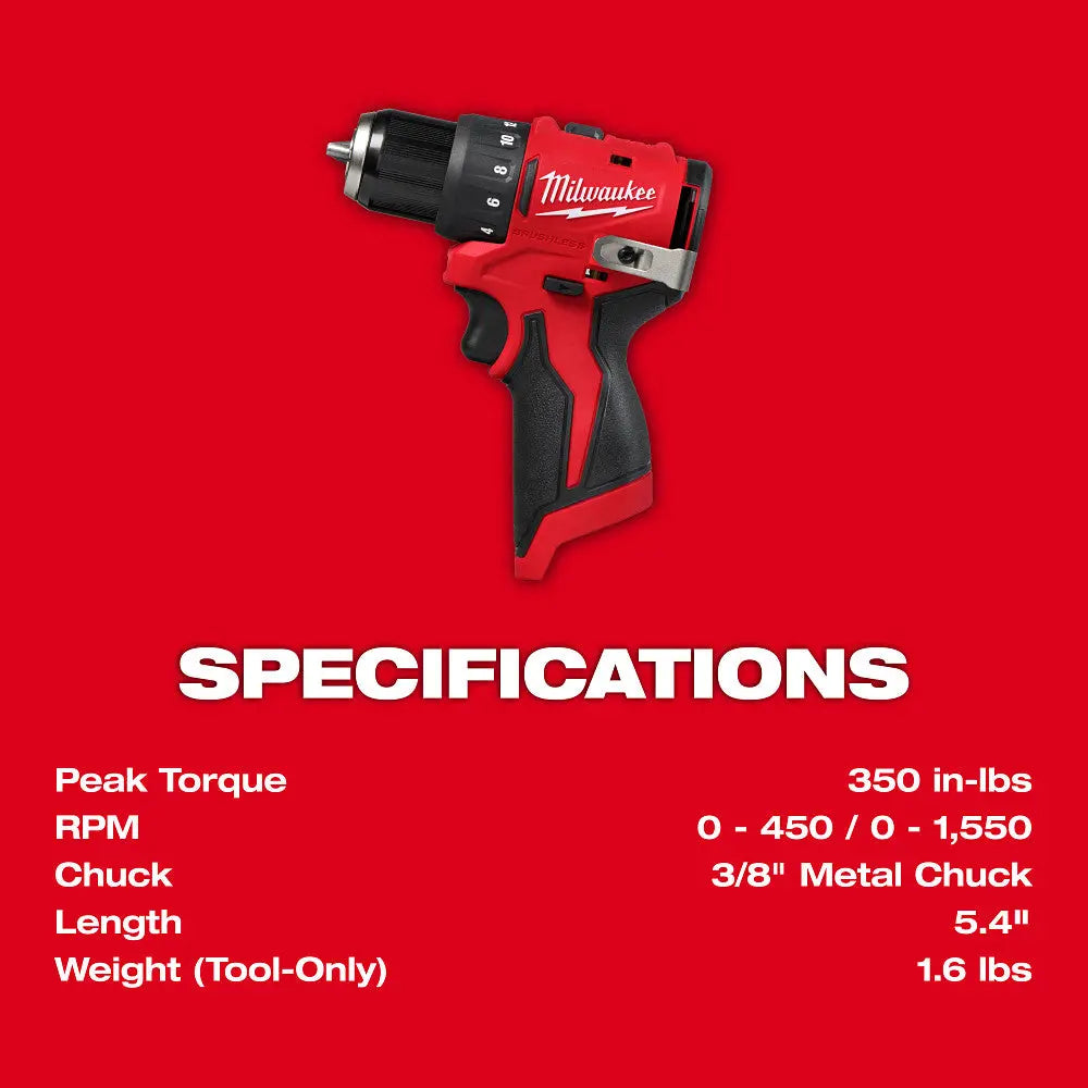Milwaukee 3401-20 - M12™ Subcompact Brushless 3/8" Drill/Driver - Wise Line Tools