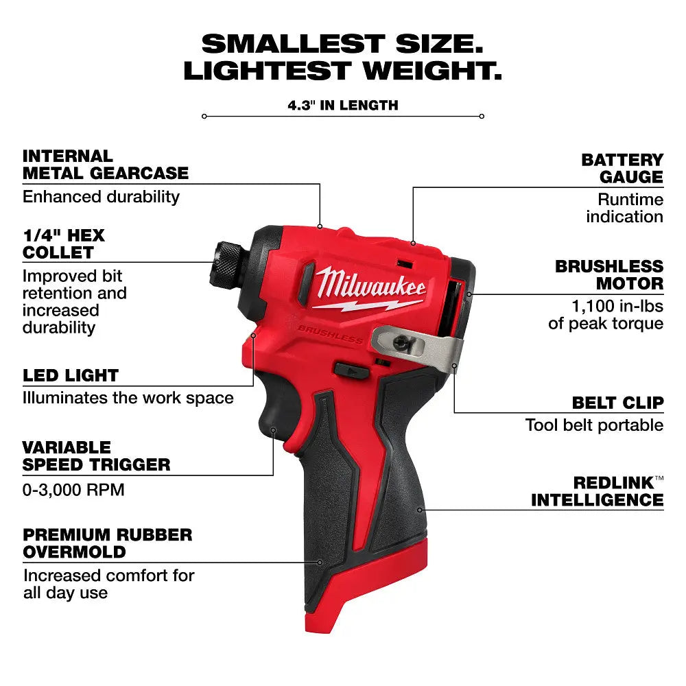 Milwaukee 3450-20 - M12™ Subcompact Brushless 1/4" Hex Impact Driver - Wise Line Tools