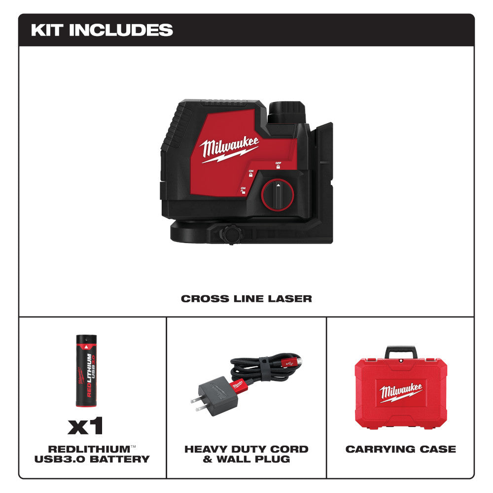 Milwaukee 3521-21 - USB Rechargeable Green Cross Line Laser - Wise Line Tools