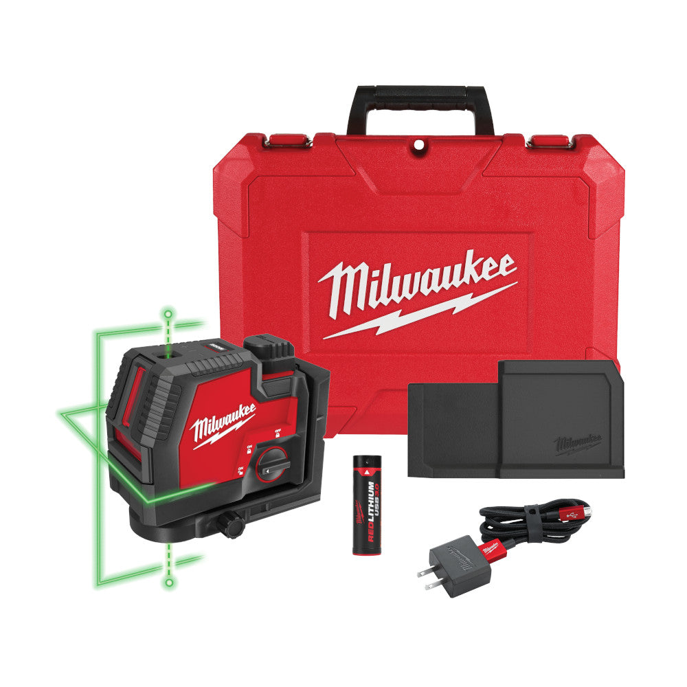 Milwaukee 3522-21 - USB Rechargeable Green Cross Line & Plumb Points Laser - Wise Line Tools