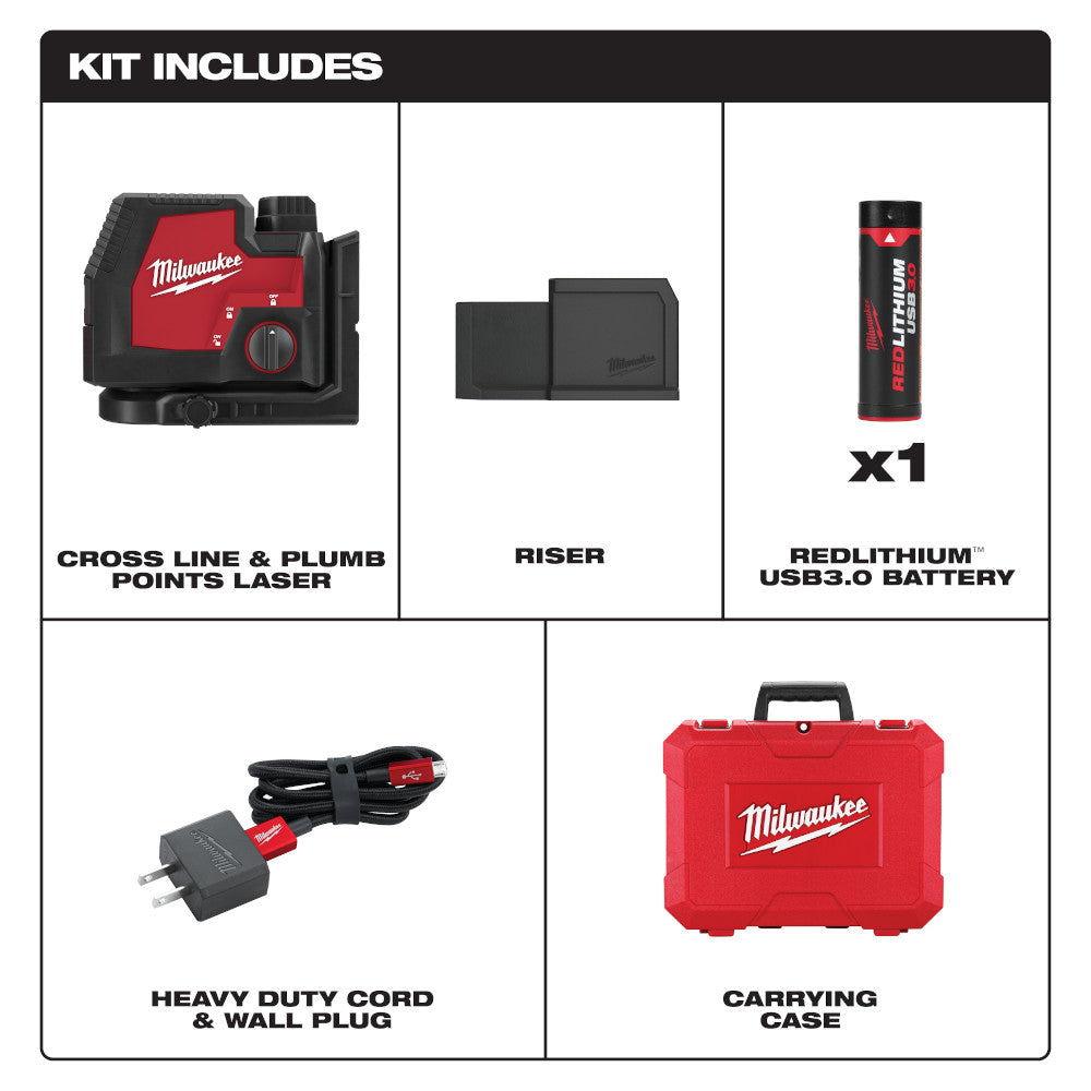Milwaukee 3522-21 - USB Rechargeable Green Cross Line & Plumb Points Laser - Wise Line Tools