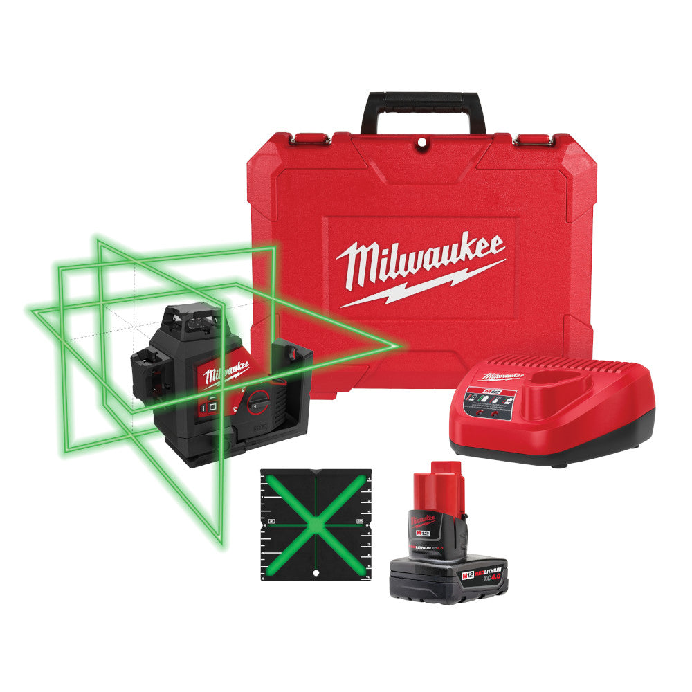 Milwaukee 3632-21 - M12™ Green 360-Degree 3-Plane Laser Kit - Wise Line Tools