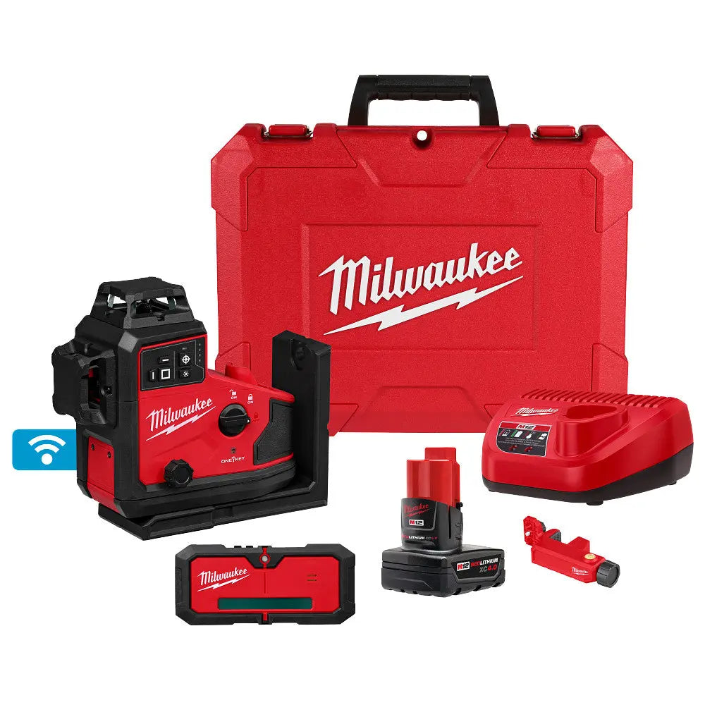 Milwaukee 3642-21 - M12™ Green 360° 3-Plane Laser w/Automatic Alignment & Receiver - Wise Line Tools