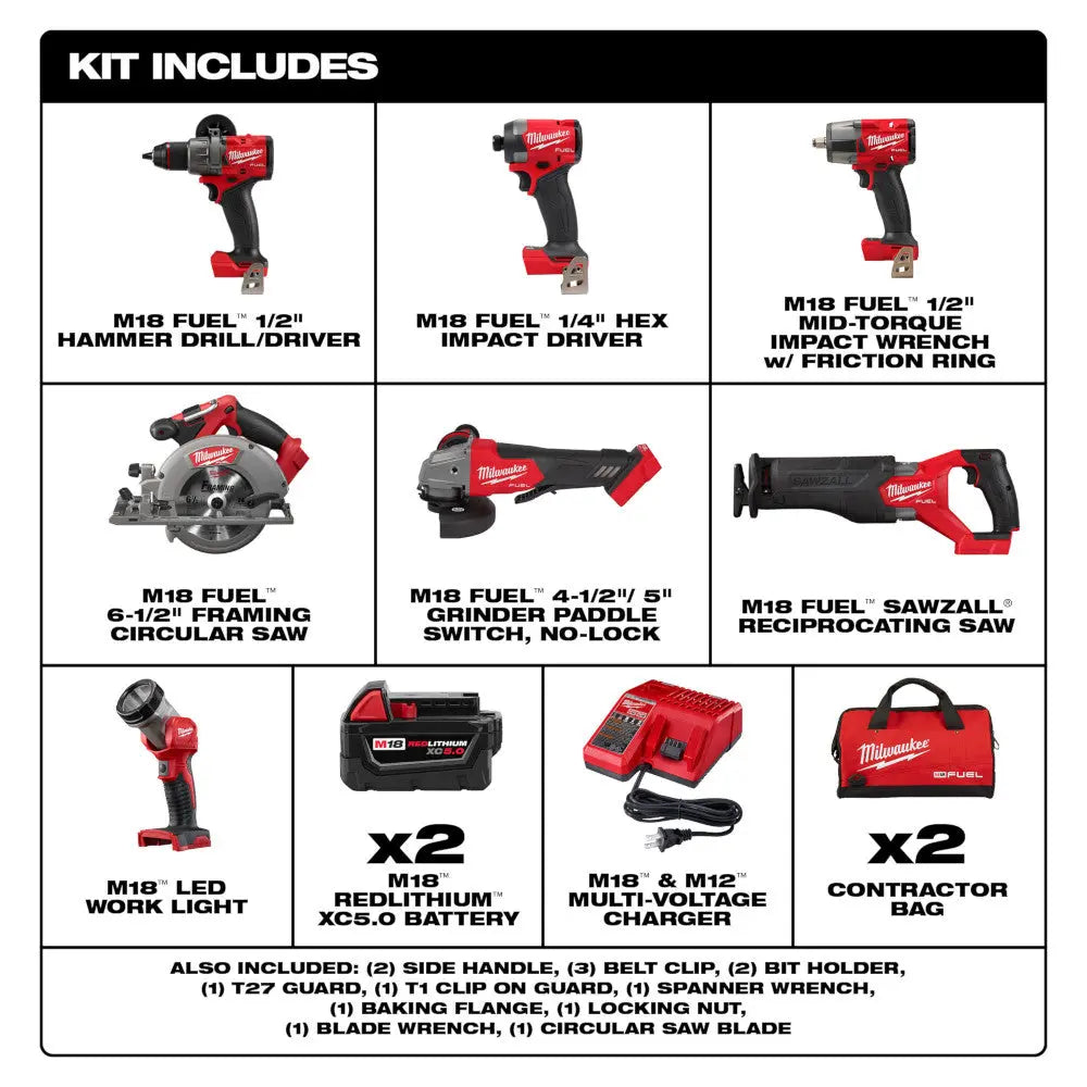 Milwaukee 3697-27 - M18 FUEL™ 7-Tool Combo Kit - Wise Line Tools