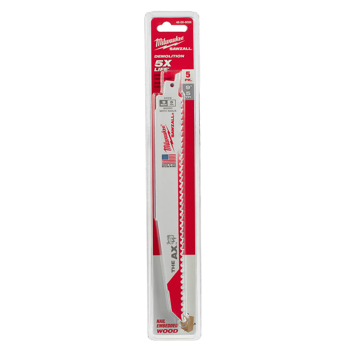 Milwaukee 48-00-5026 5pk 9" "The AX" Sawzall Blades - Wise Line Tools