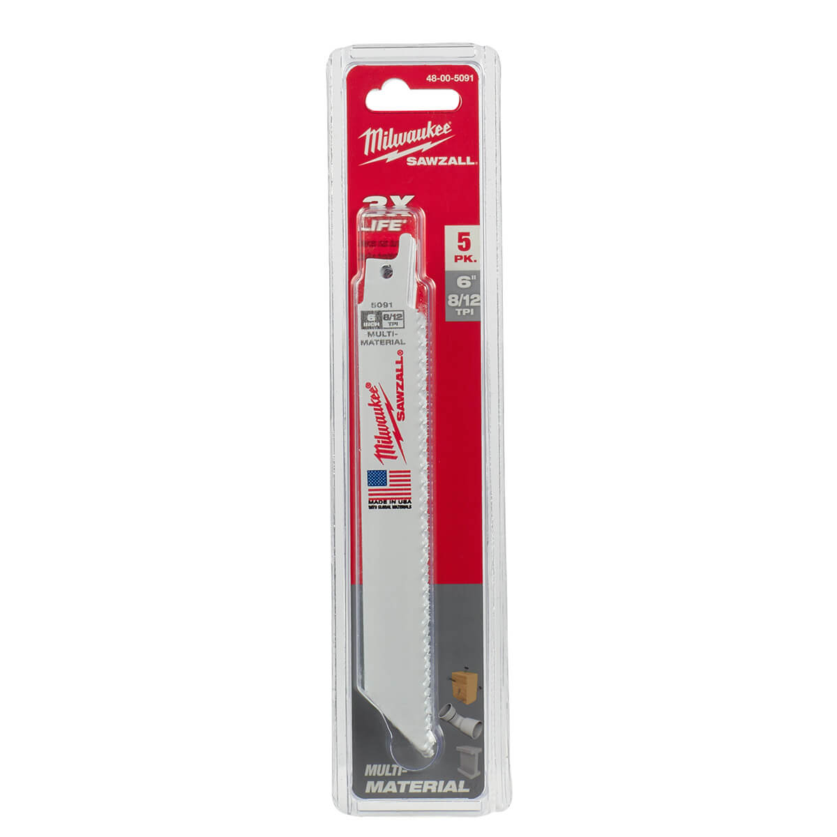 Milwaukee 48-00-5091 - 6" 8/12 TPI Sawzall® Blades (5 Pk) - Wise Line Tools