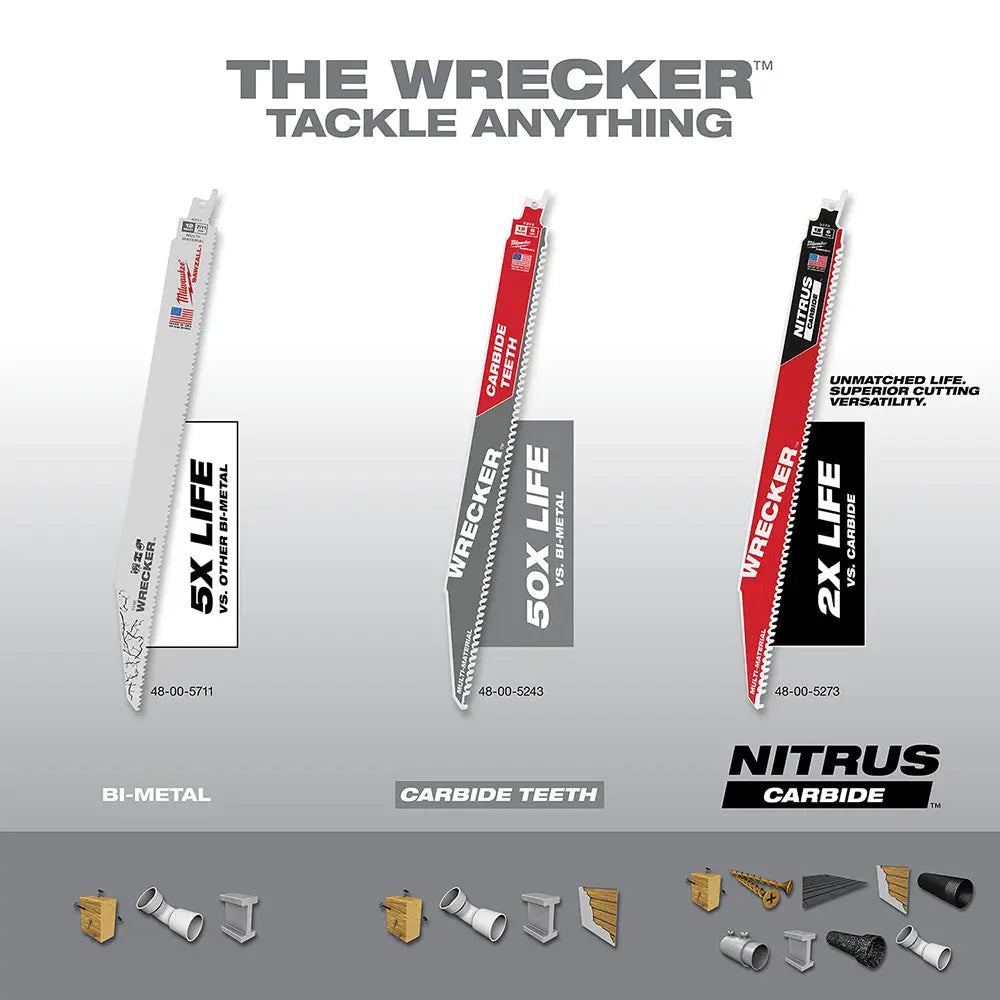Milwaukee 48-00-5243 - 12" 6 TPI THE WRECKER™ with Carbide Teeth SAWZALL® Blade 1PK - Wise Line Tools