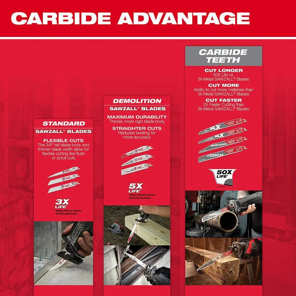 Milwaukee 48-00-5243 - 12" 6 TPI THE WRECKER™ with Carbide Teeth SAWZALL® Blade 1PK - Wise Line Tools