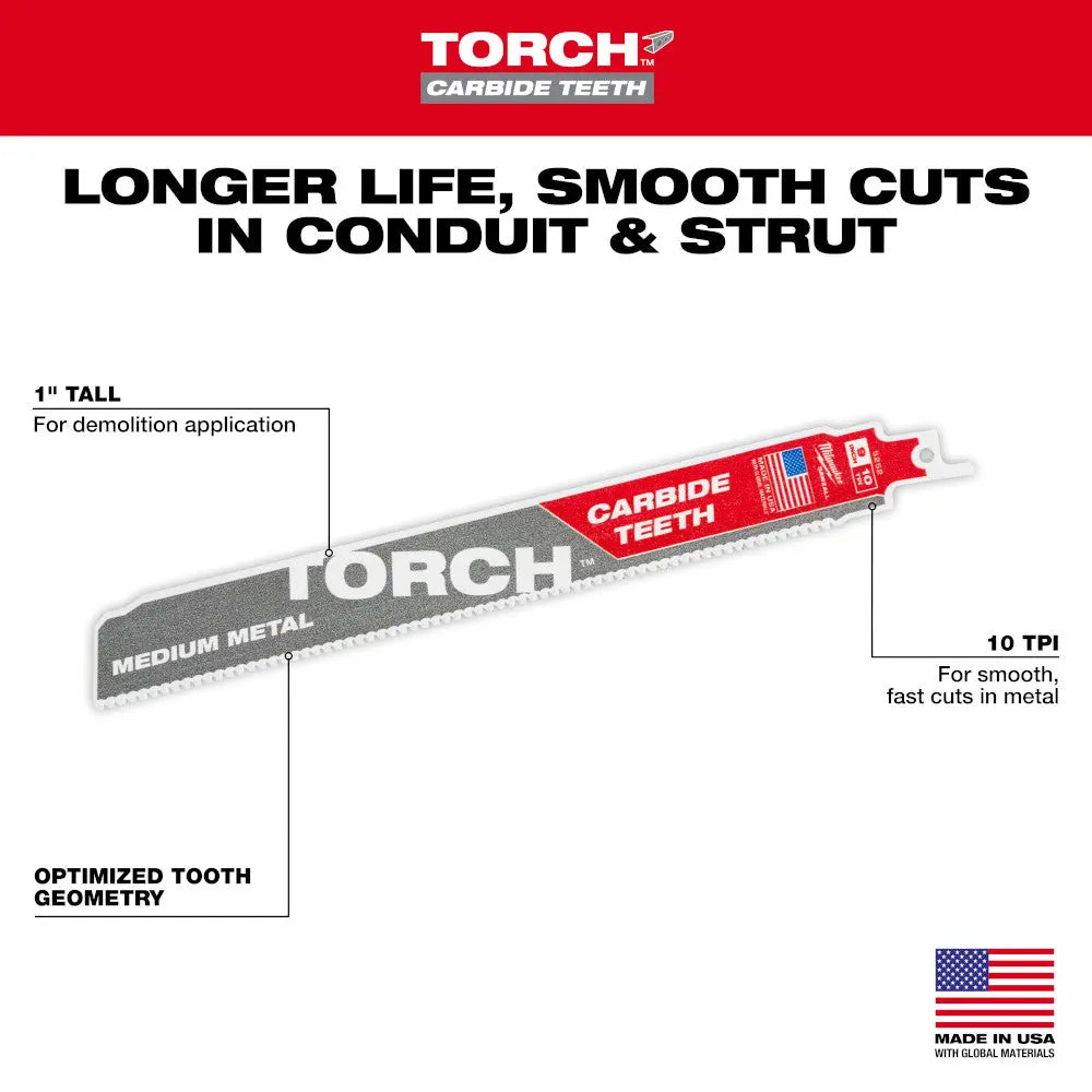 Milwaukee 48-00-5252 - 9" 10TPI The TORCH™ with Carbide Teeth for Medium Metal 1PK - Wise Line Tools