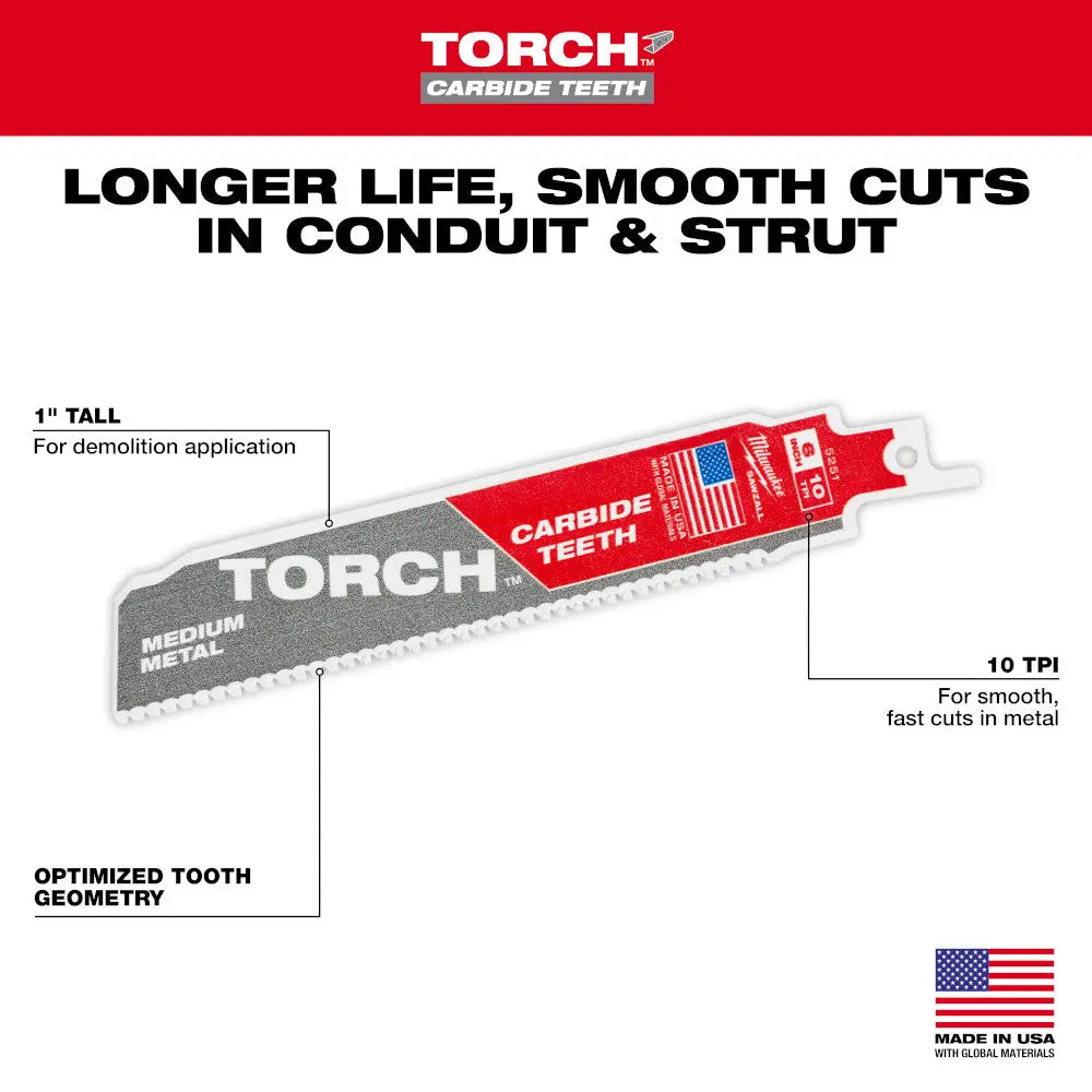Milwaukee 48-00-5351 - 6" 10TPI The TORCH™ with Carbide Teeth for Medium Metal 3PK - Wise Line Tools