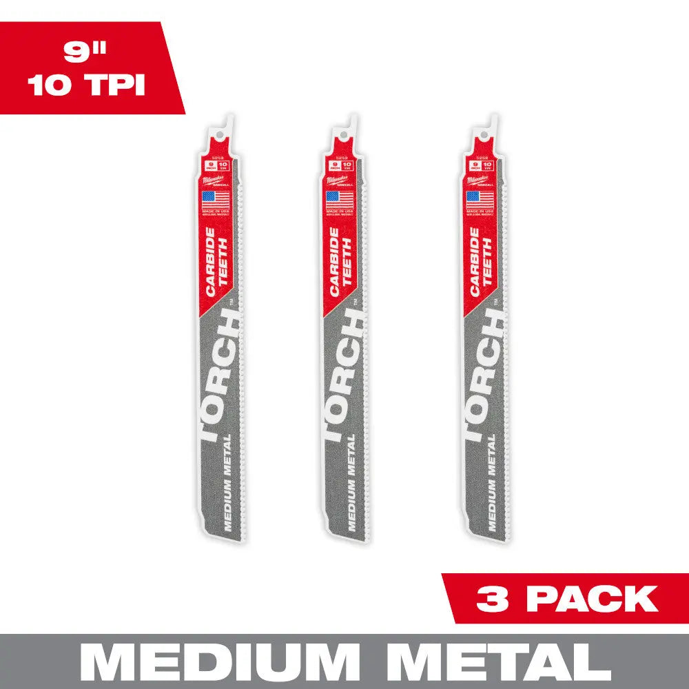Milwaukee 48-00-5352 - 9" 10TPI The TORCH™ with Carbide Teeth for Medium Metal 3PK - Wise Line Tools