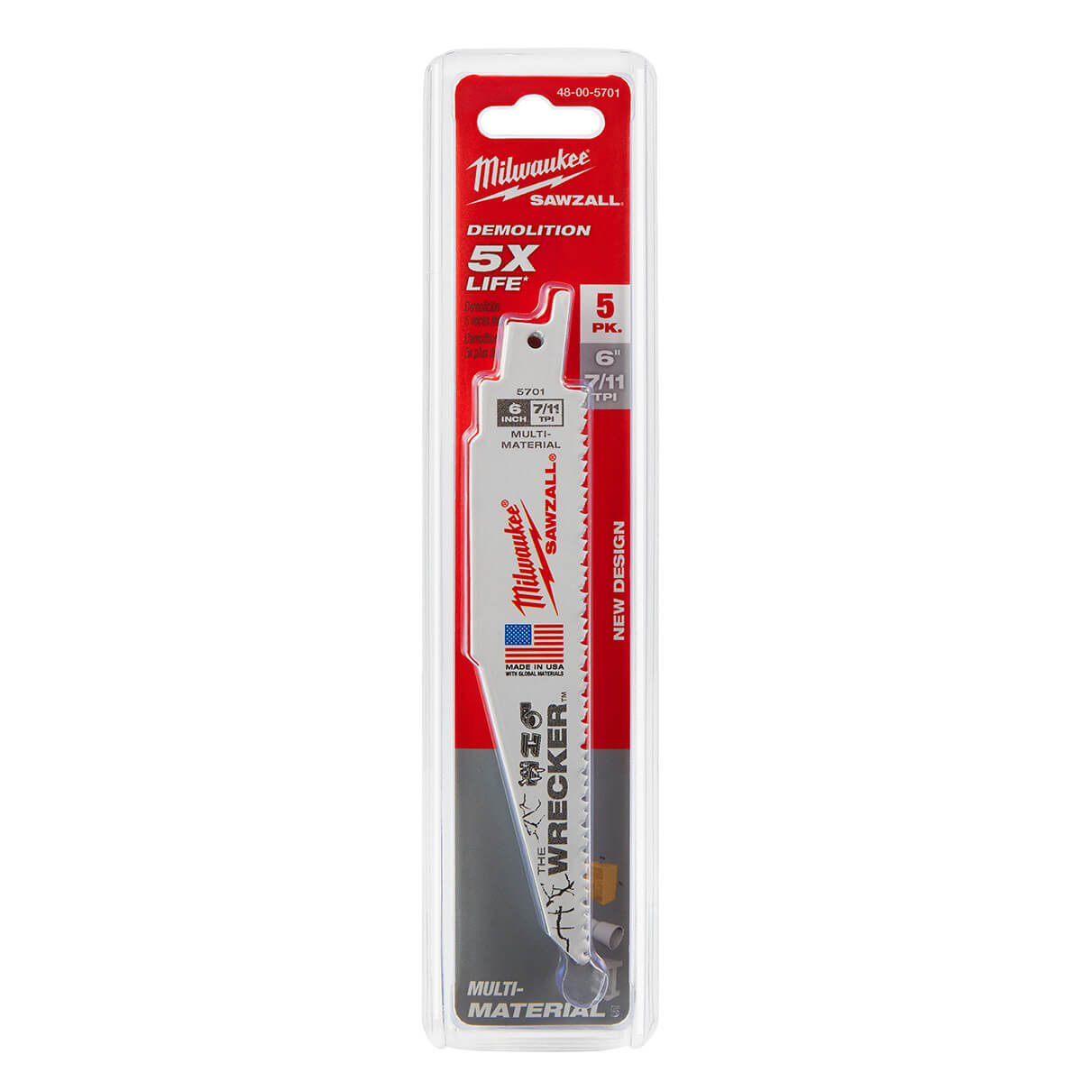Milwaukee 48-00-5701 - The WRECKER™ Multi-Material SAWZALL® Blade 6" 7/11TPI 5pk - Wise Line Tools