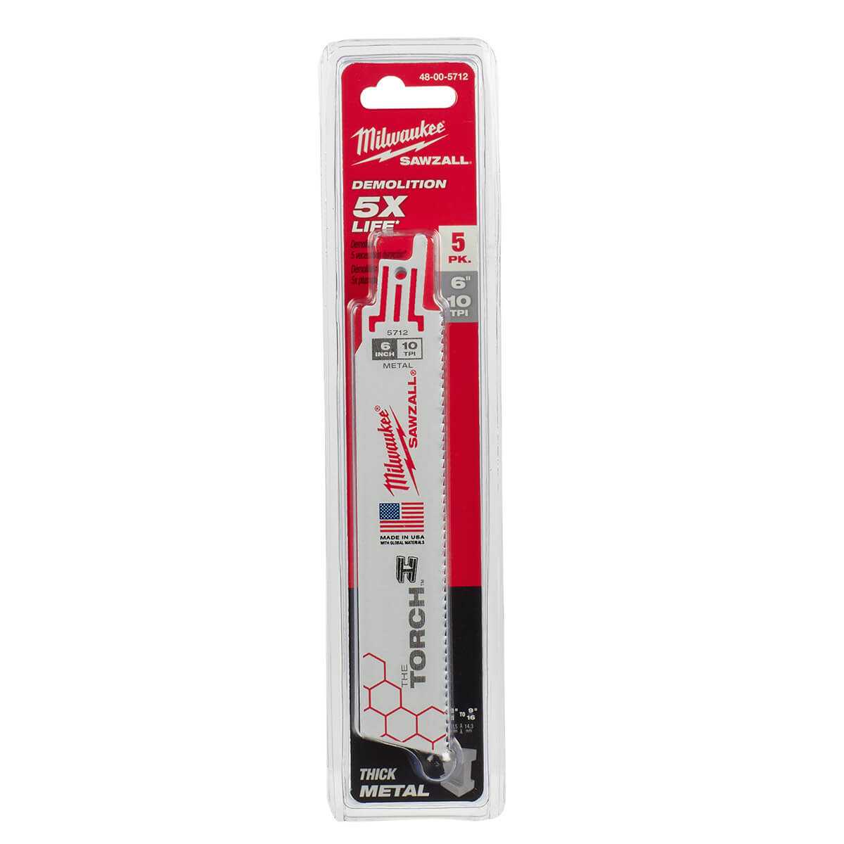 Milwaukee 48-00-5712 - 6" 10 TPI The Torch™ SAWZALL® Blades (5 Pk) - Wise Line Tools