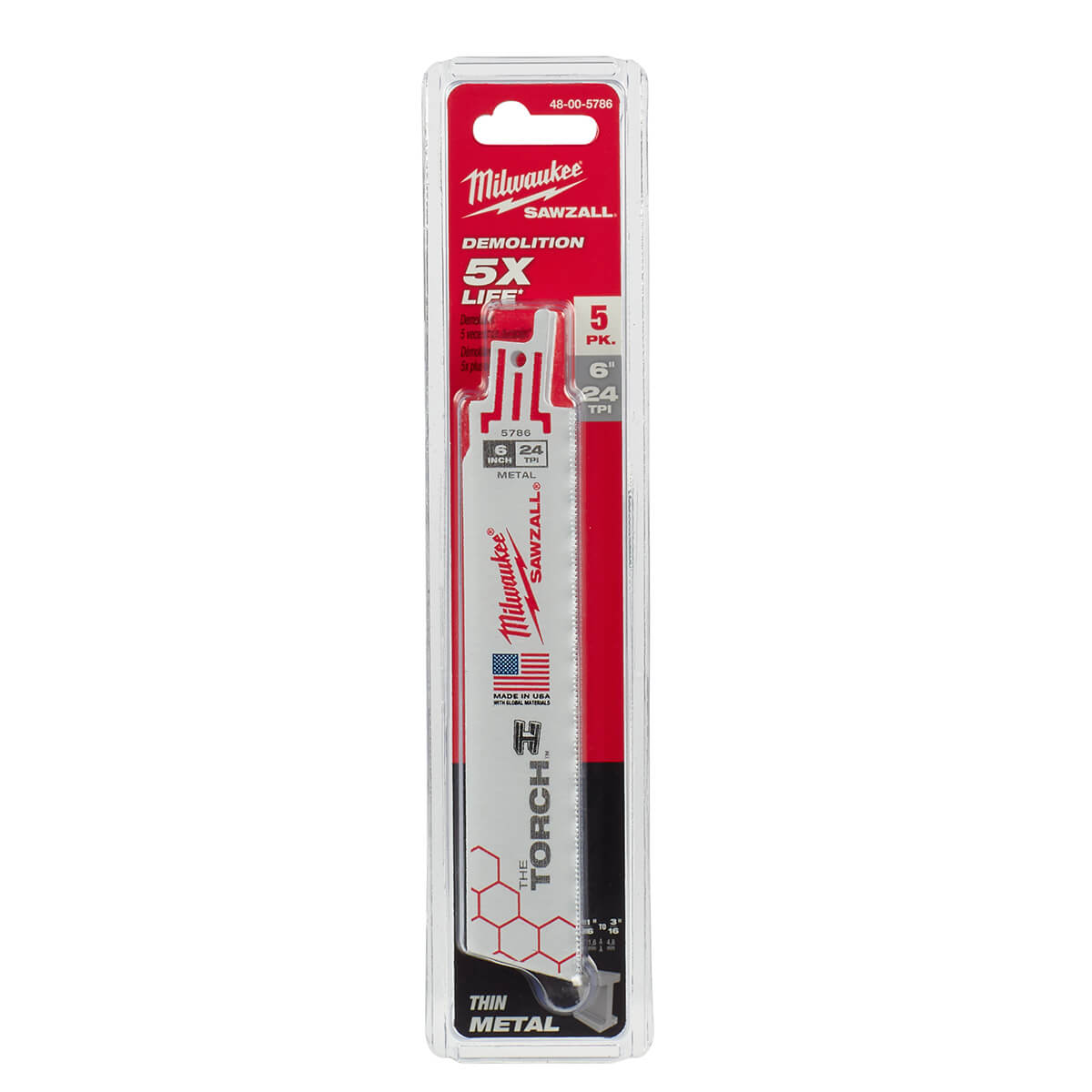 Milwaukee 48-00-5786 - 6" 24 TPI  The Torch™ SAWZALL® Blades (5 Pk) - Wise Line Tools