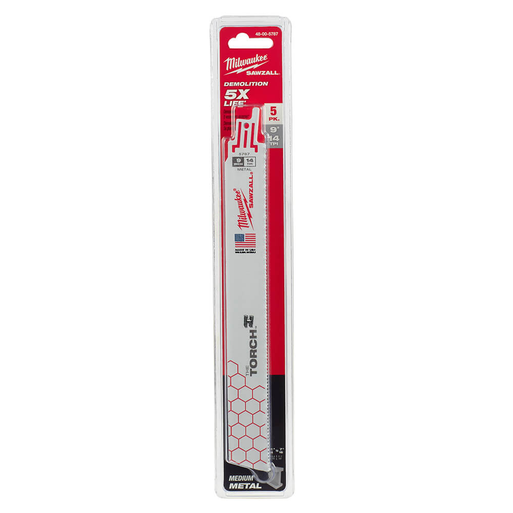 Milwaukee 48-00-5787 - 9" 14 TPI The Torch™ SAWZALL® Blades (5 Pk) - Wise Line Tools