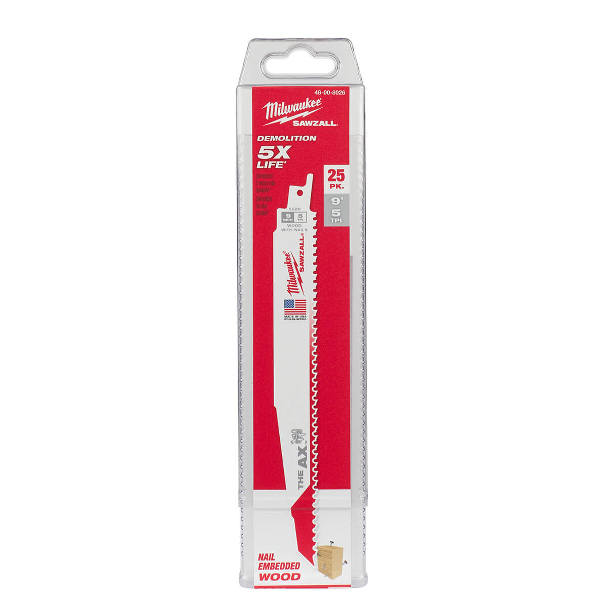 Milwaukee 48-00-8026 - 9" 5 TPI The Ax™ Sawzall®  Blade (25 Pk) - Wise Line Tools