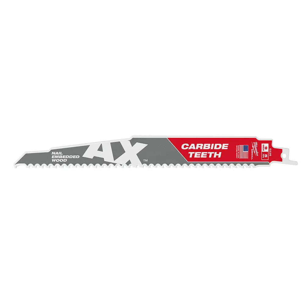 Milwaukee 48-00-8526 - 9" 5 TPI The AX™ with Carbide Teeth SAWZALL® Blade 25PK - Wise Line Tools