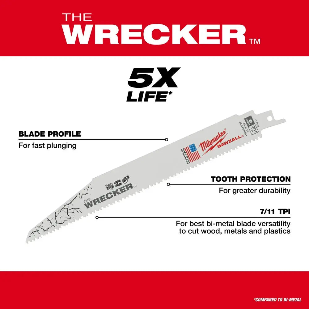 Milwaukee 48-01-7701 - The WRECKER™ Multi-Material SAWZALL® Blade 6" 7/11TPI BULK 100 MILWAUKEE