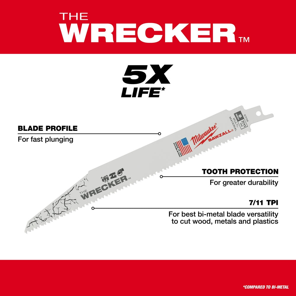 Milwaukee 48-01-7706 - The WRECKER™ Multi-Material SAWZALL® Blade 9" 7/11TPI - Wise Line Tools