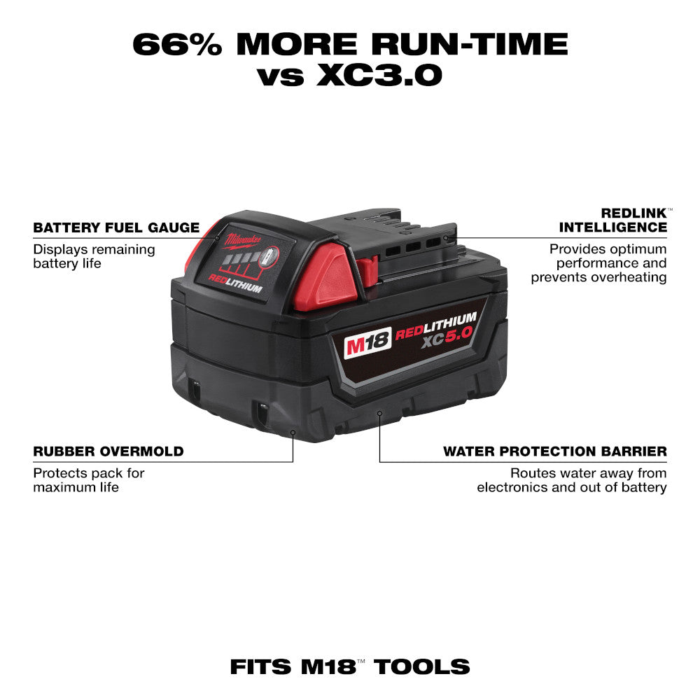 Milwaukee 48-11-1850 - M18™ REDLITHIUM™ XC 5.0Ah Extended Capacity Battery Pack - Wise Line Tools