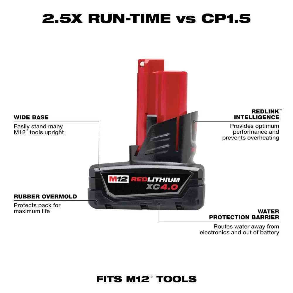 Milwaukee 48-11-2440 - M12™ REDLITHIUM™ XC 4.0Ah Extended Capacity Battery Pack MILWAUKEE