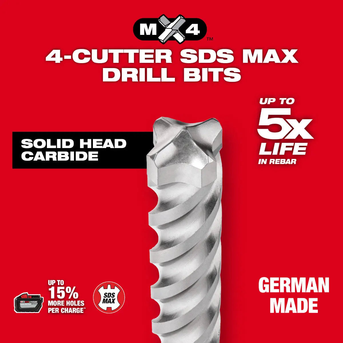 Milwaukee 48-20-3932 - SDS-Max 4-Cutter Bit 3/4 in x 16 in x 21 in - Wise Line Tools