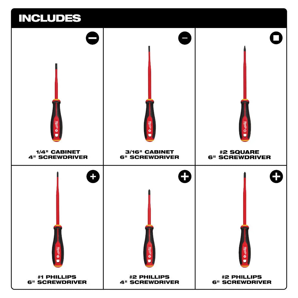 Milwaukee 48-22-2206 - 6pc 1000V Insulated Slim Tip Screwdriver Set - Wise Line Tools