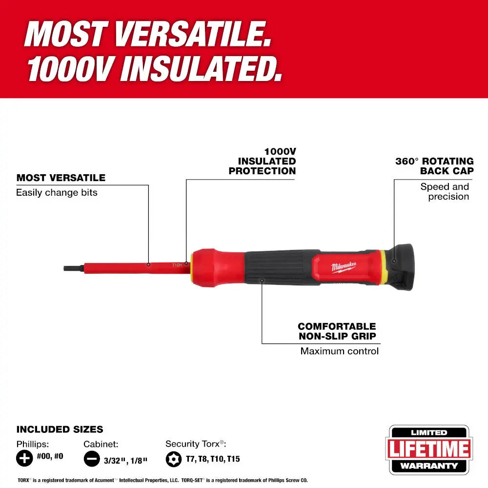 Milwaukee 48-22-2217 - 8-in-1 1000V Insulated Precision Multi-Bit Screwdriver Set - Wise Line Tools