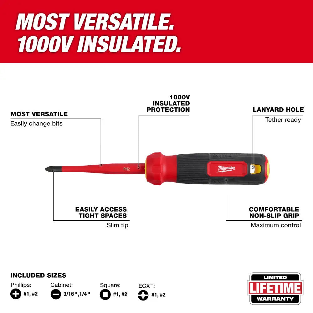 Milwaukee 48-22-2218 - 8-in-1 1000V Insulated Slim Tip Multi-Bit Screwdriver - Wise Line Tools