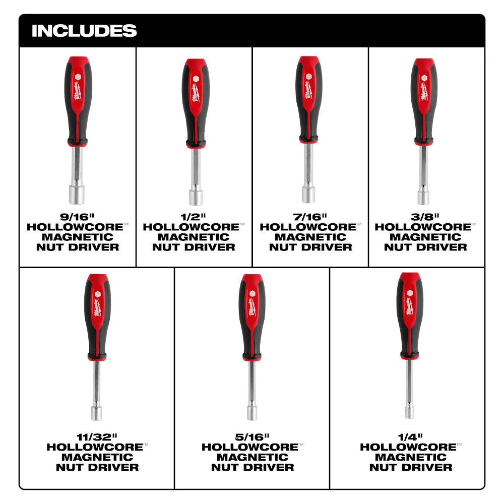 Milwaukee 48-22-2547 - 7pc SAE HollowCore™ Magnetic Nut Driver Set - Wise Line Tools