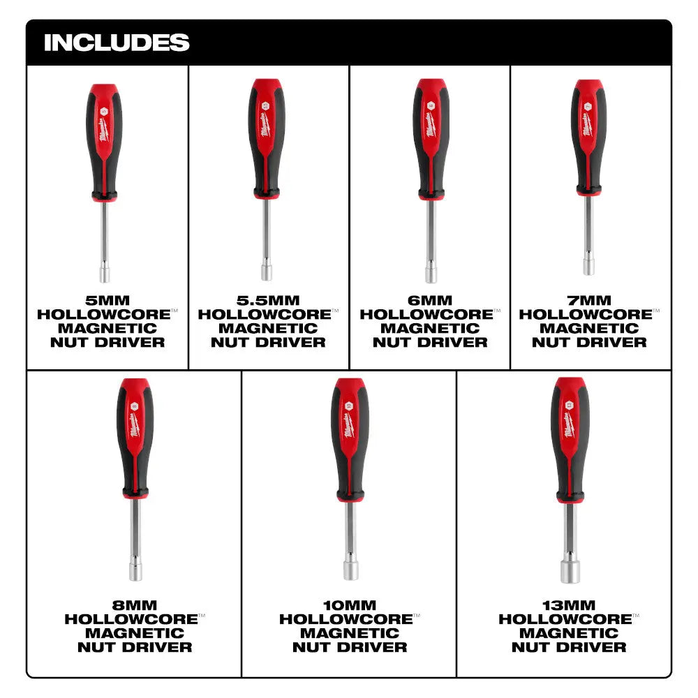Milwaukee 48-22-2548 - 7pc Metric HollowCore™ Magnetic Nut Driver Set - Wise Line Tools