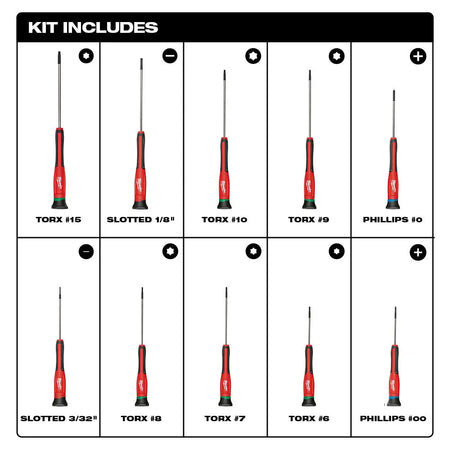Milwaukee 48-22-2612 - 10pc Precision Screwdriver Set - Wise Line Tools