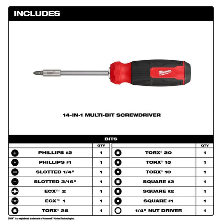 Milwaukee 48-22-2900 - 14-in-1 Multi-Bit Screwdriver - Wise Line Tools