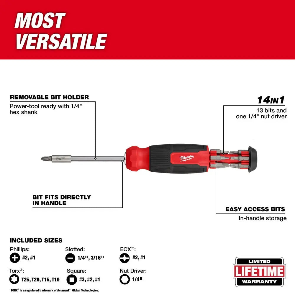 Milwaukee 48-22-2900 - 14-in-1 Multi-Bit Screwdriver - Wise Line Tools