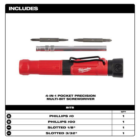 Milwaukee 48-22-2932 - 4-in-1 Pocket Precision Multi-Bit Screwdriver - Wise Line Tools
