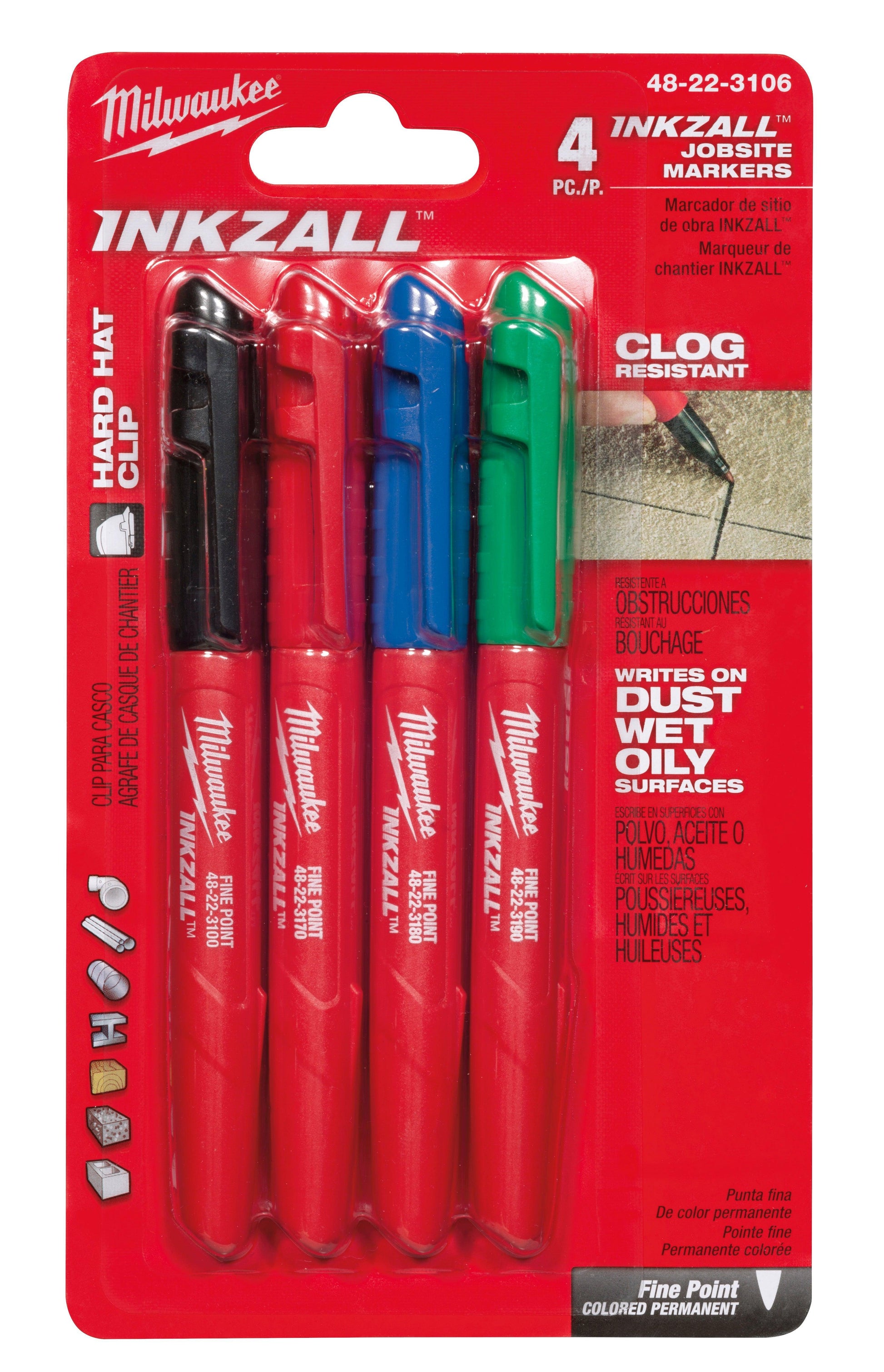 Milwaukee 48-22-3106 - INKZALL™ Fine Point Colored Markers (4 Pack) - Wise Line Tools