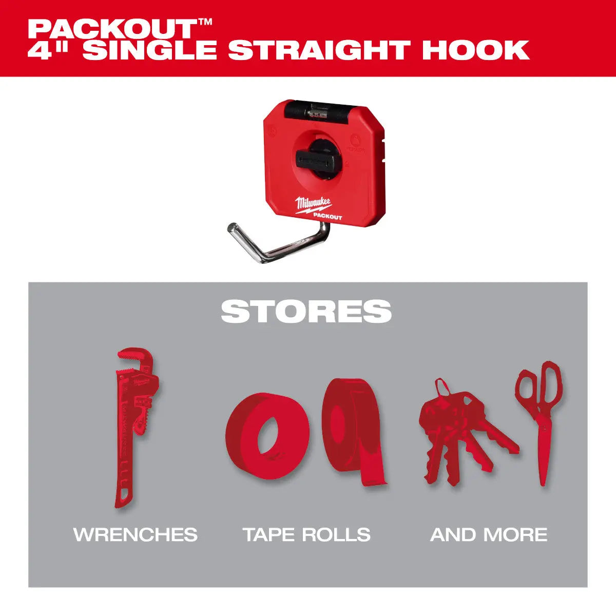 Milwaukee 48-22-8328 - PACKOUT™ 4" Single Straight Hook - Wise Line Tools