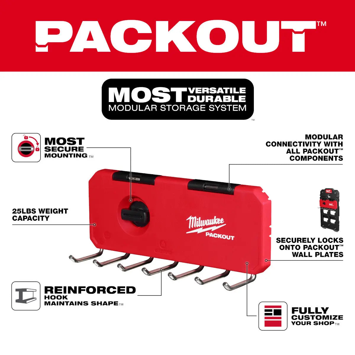 Milwaukee 48-22-8329 - PACKOUT™ 7-Hook Rack - Wise Line Tools