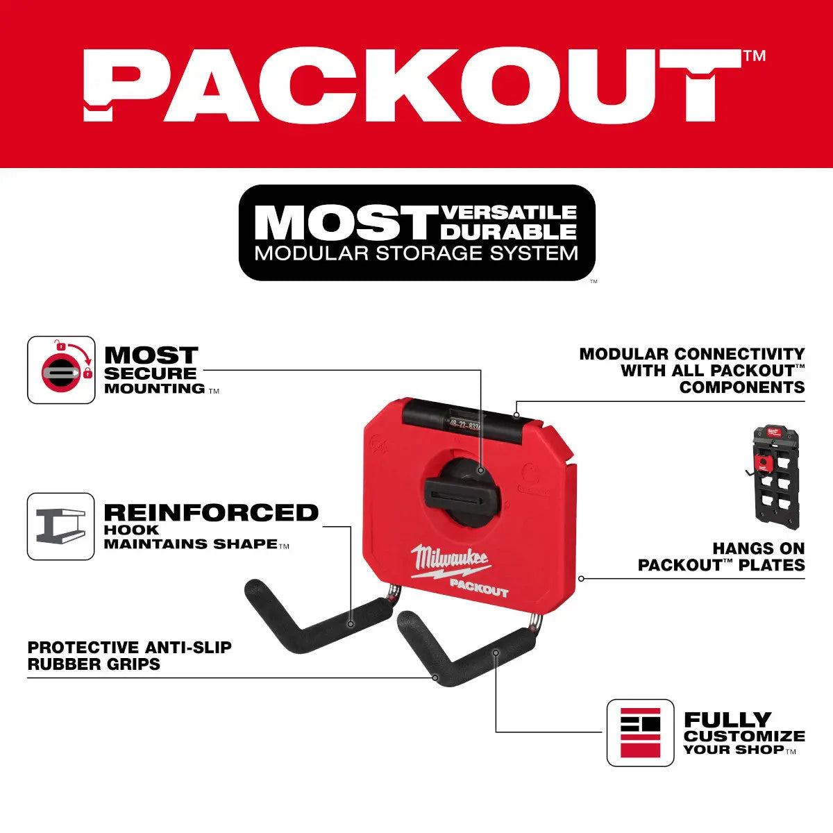 Milwaukee 48-22-8334 - PACKOUT™ 4” Straight Hook - Wise Line Tools