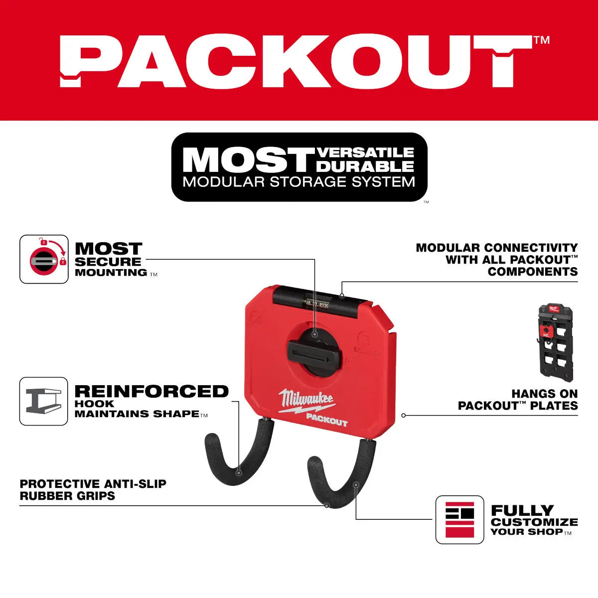 Milwaukee 48-22-8335 - PACKOUT™ 3” Curved Hook - Wise Line Tools