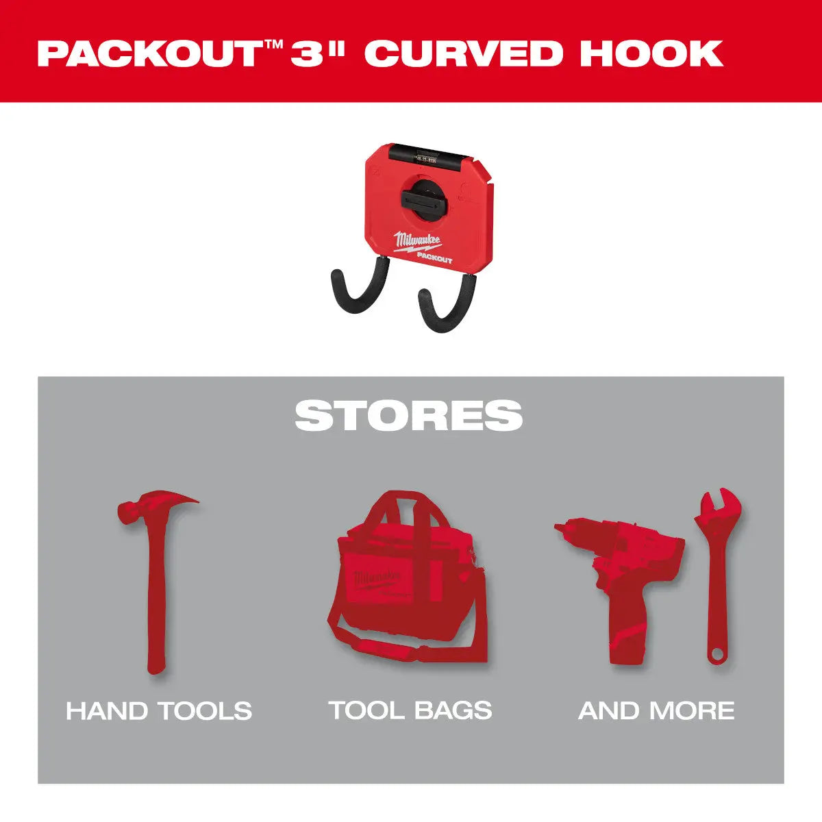 Milwaukee 48-22-8335 - PACKOUT™ 3” Curved Hook - Wise Line Tools