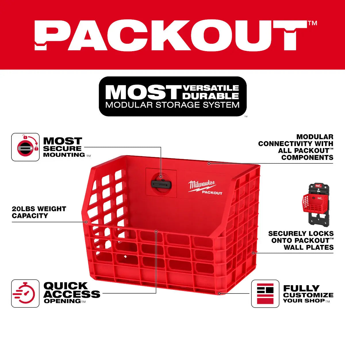 Milwaukee 48-22-8342 - PACKOUT™ Compact Wall Basket - Wise Line Tools
