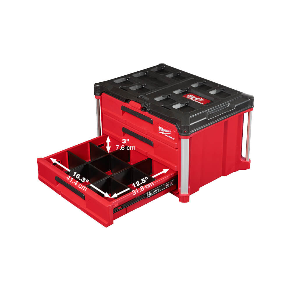 Milwaukee 48-22-8443 - PACKOUT™ 3-Drawer Tool Box - Wise Line Tools