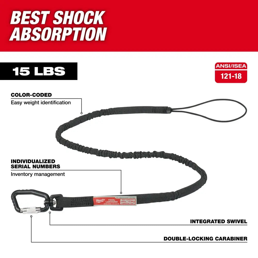 Milwaukee 48-22-8816 - 15 Lbs. 54 in. Extended Reach Locking Tool Lanyard - Wise Line Tools