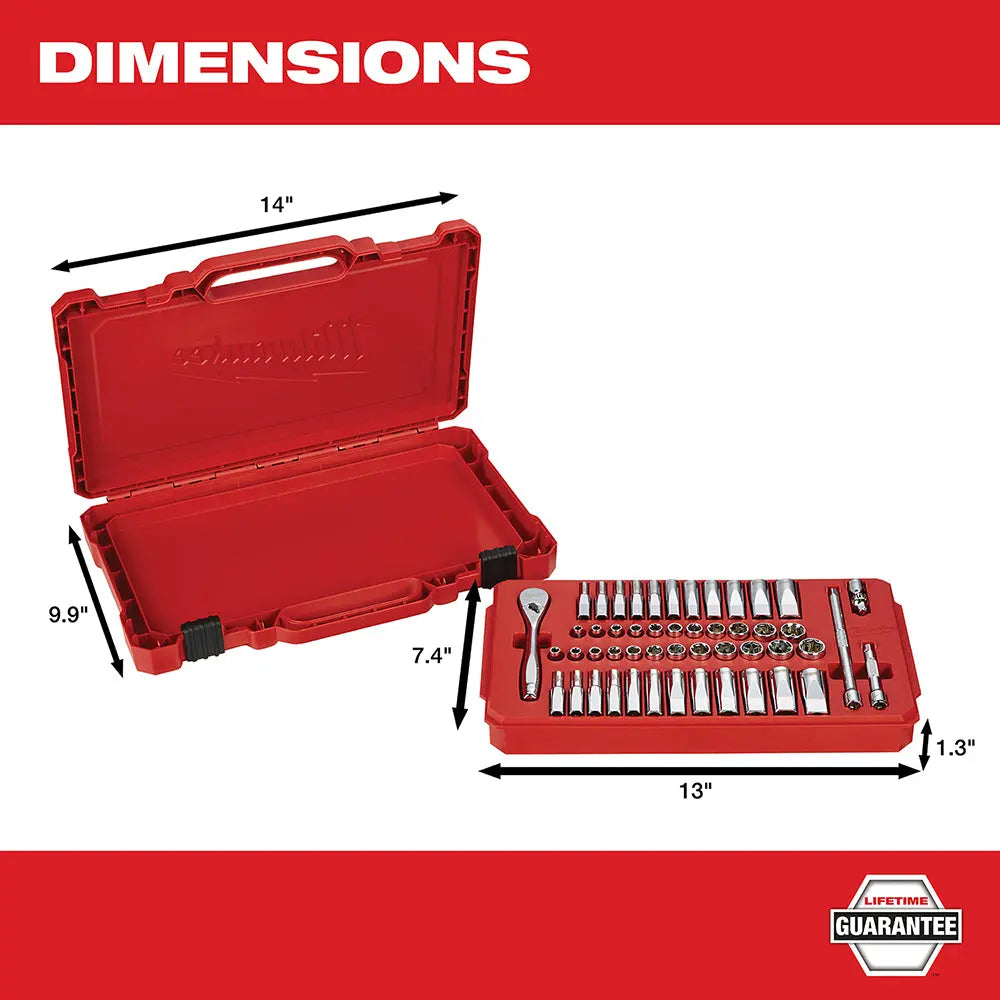 Milwaukee 48-22-9004 - 1/4 in. Drive 50 pc. Ratchet & Socket Set - SAE & Metric - Wise Line Tools