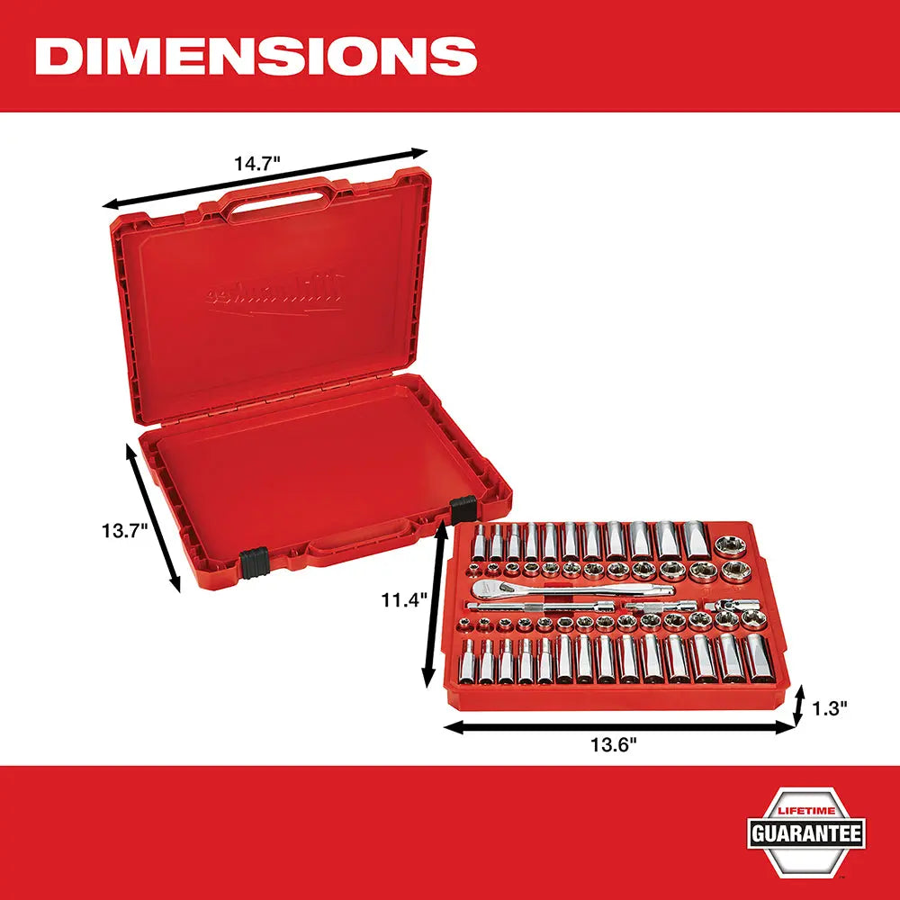 Milwaukee 48-22-9008 - 3/8 in. Drive 56 pc. Ratchet & Socket Set - SAE & Metric - Wise Line Tools