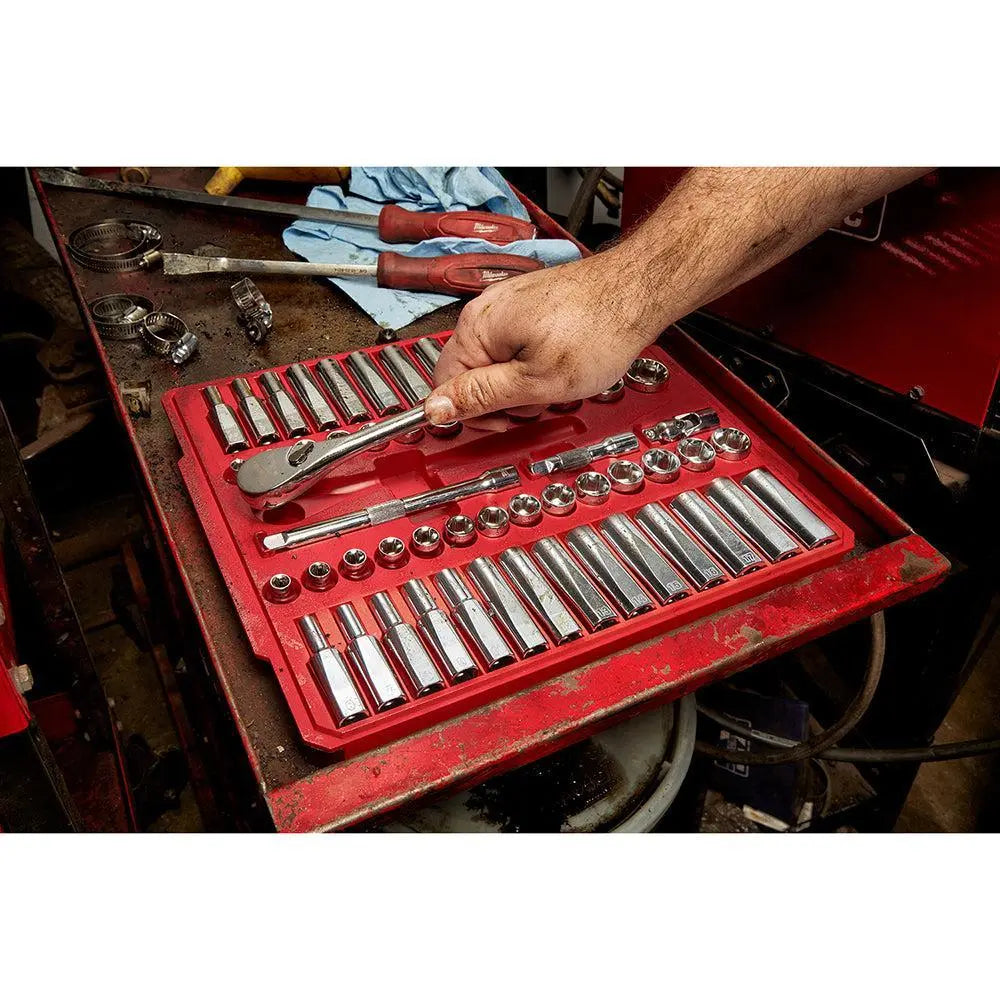 Milwaukee 48-22-9008 - 3/8 in. Drive 56 pc. Ratchet & Socket Set - SAE & Metric - Wise Line Tools