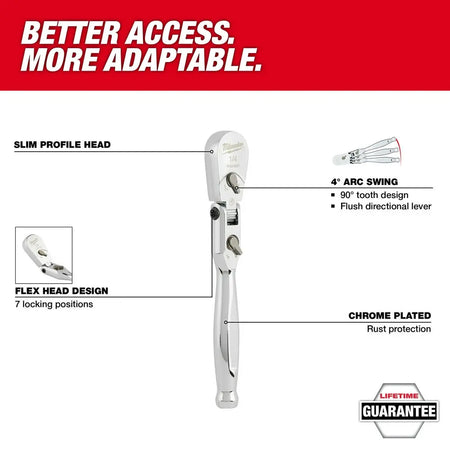 Milwaukee 48-22-9009 - 1/4" Drive 9" Flex Head Ratchet - Wise Line Tools